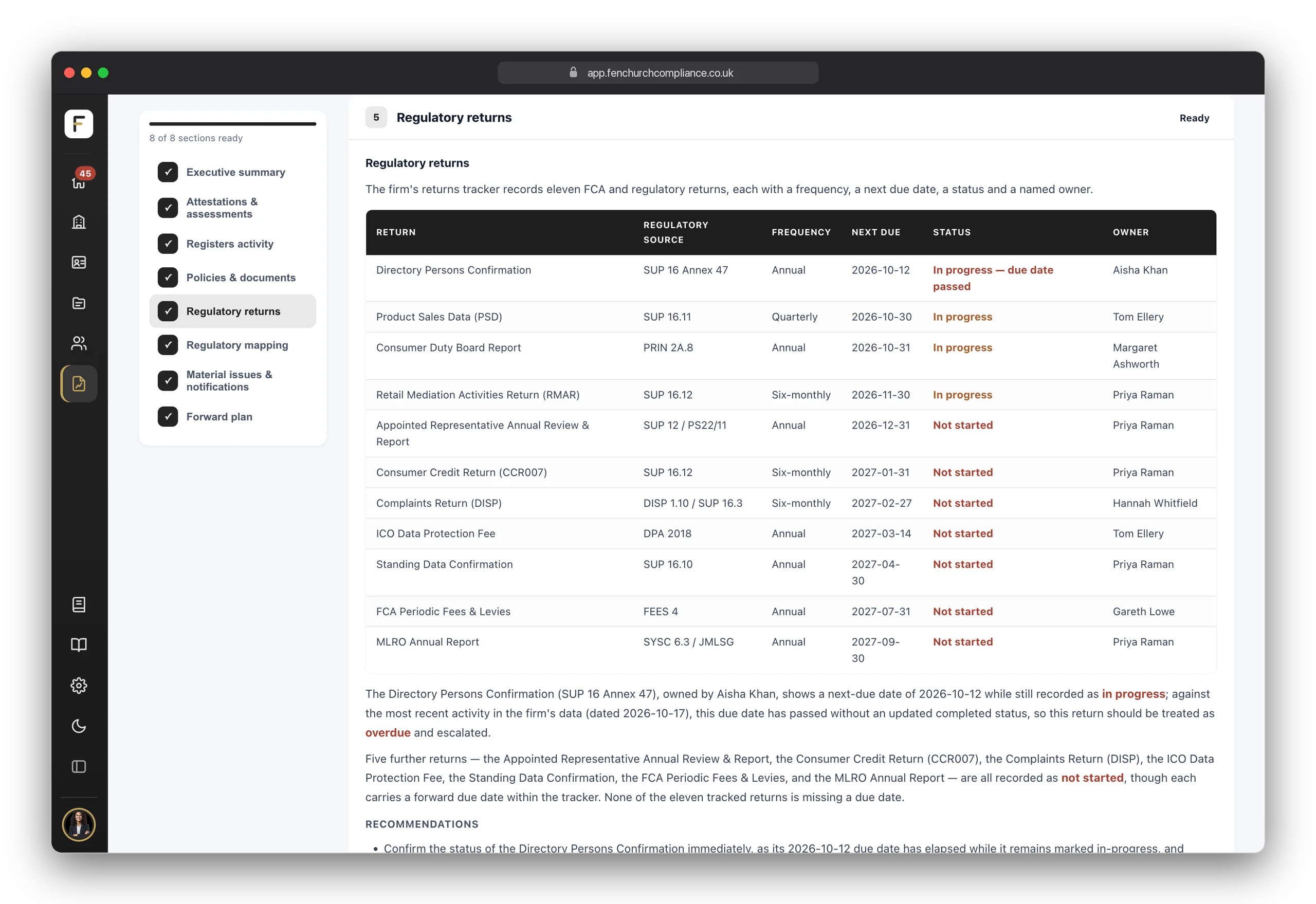 AI report for the firm's directors, drafted from its own records and mapped to the rules
